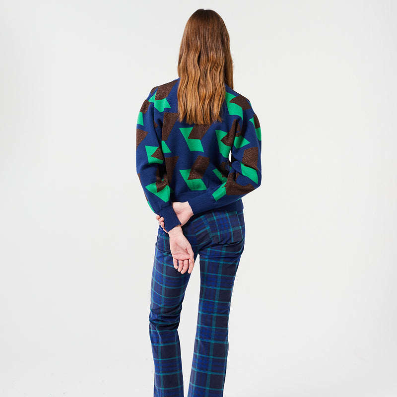 Multicolour Checked Jacquard Knitted Cardigan