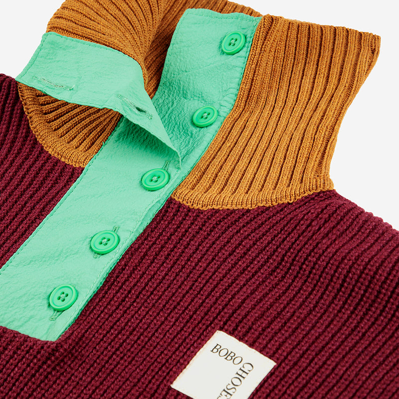 Bobo Choses Color Block Buttoned Neck Jumper