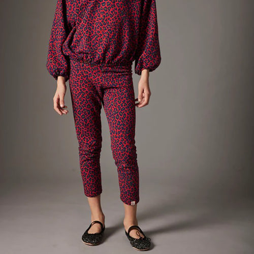 Organic Cotton Animal Print Fleece Leggings Red Velvet