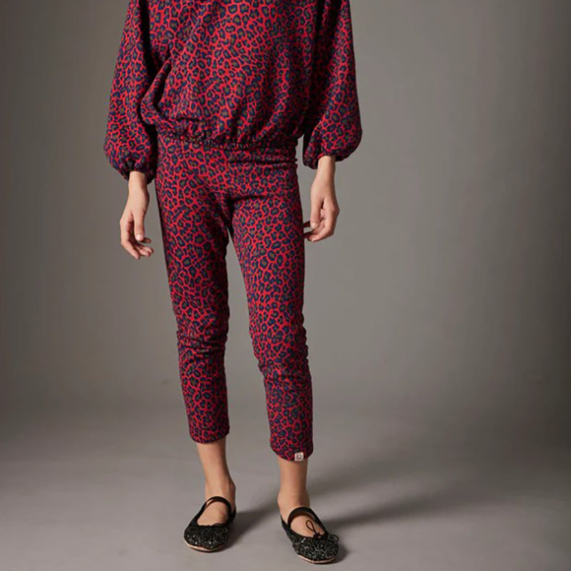 Organic Cotton Animal Print Fleece Leggings Red Velvet