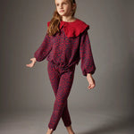 Organic Cotton Animal Print Fleece Leggings Red Velvet