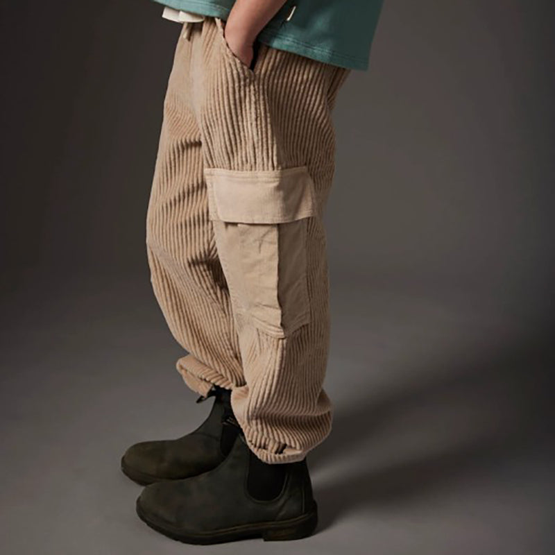 Organic Cotton Wide Corduroy Cargo Pants - Salem Stone