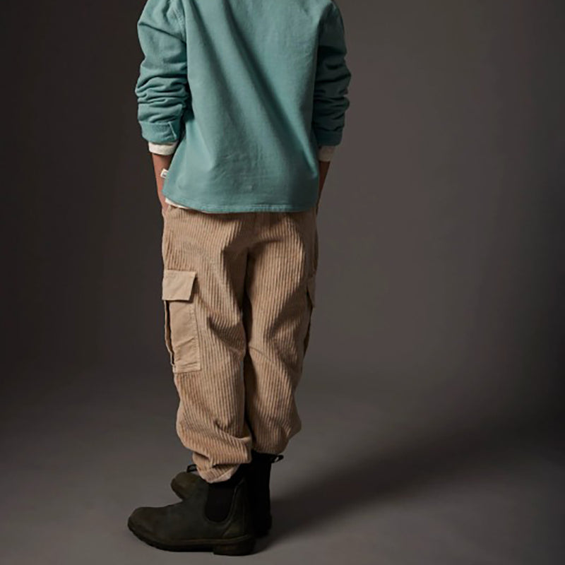 Organic Cotton Wide Corduroy Cargo Pants - Salem Stone
