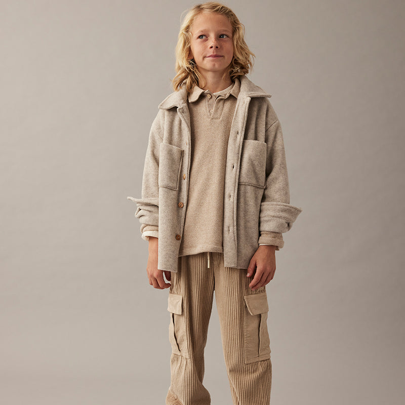 Organic Cotton Wide Corduroy Cargo Pants - Salem Stone