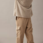 Organic Cotton Wide Corduroy Cargo Pants - Salem Stone