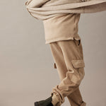 Organic Cotton Wide Corduroy Cargo Pants - Salem Stone