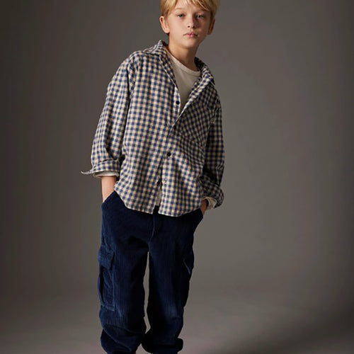 Organic Cotton Denim Corduroy Cargo Pants - Salem Navy