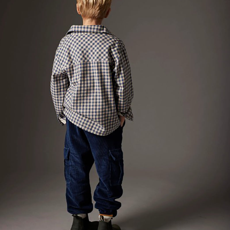 Organic Cotton Denim Corduroy Cargo Pants - Salem Navy