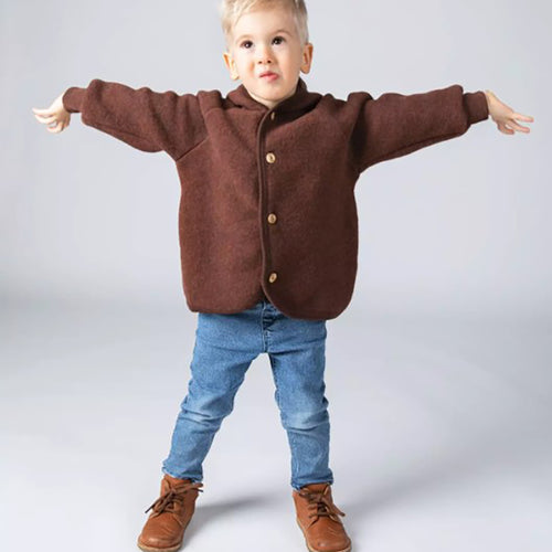 Wollfleece Kapuzenjacke Zimt Melange