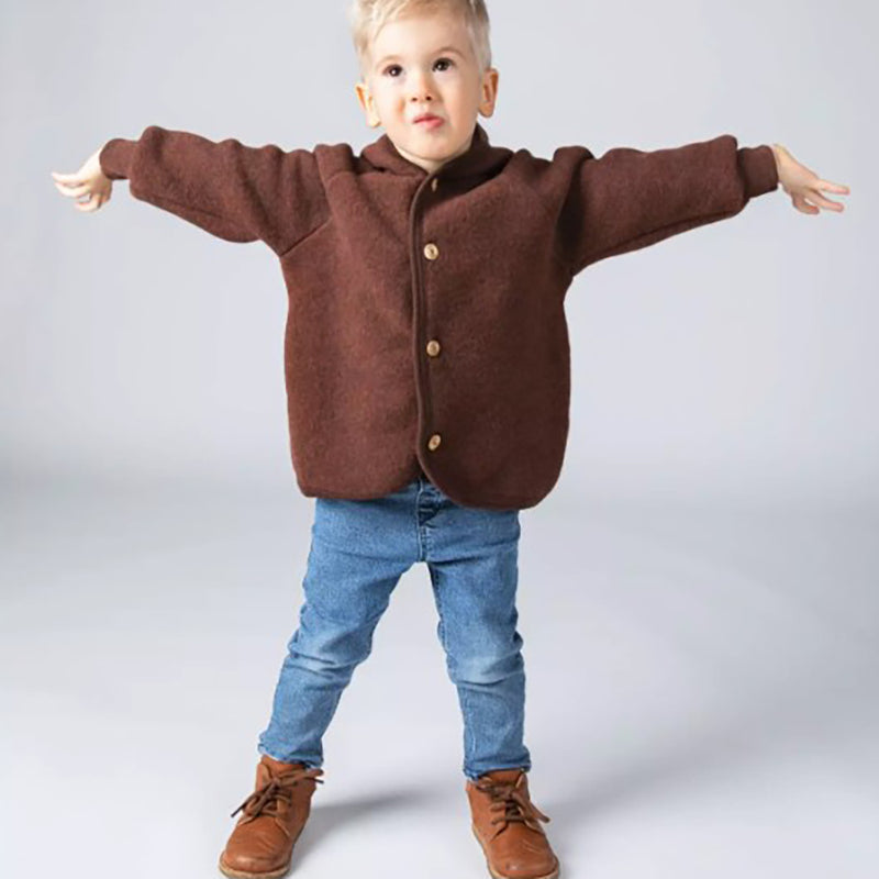Wollfleece Kapuzenjacke Zimt Melange