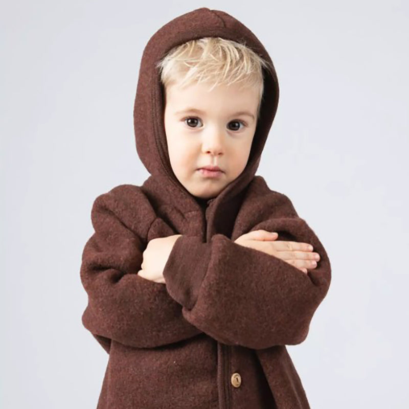 Wollfleece Kapuzenjacke Zimt Melange