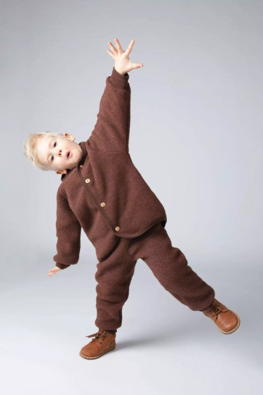 Wollfleece Kapuzenjacke Zimt Melange