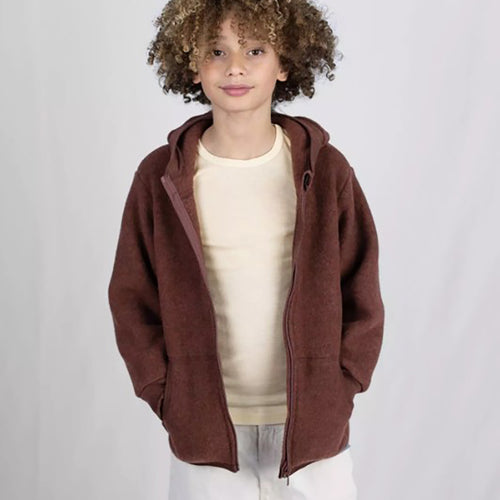 Wollfleece Kapuzenjacke Zimt Melange