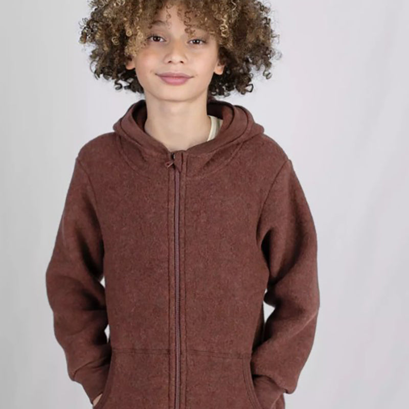 Wollfleece Kapuzenjacke Zimt Melange