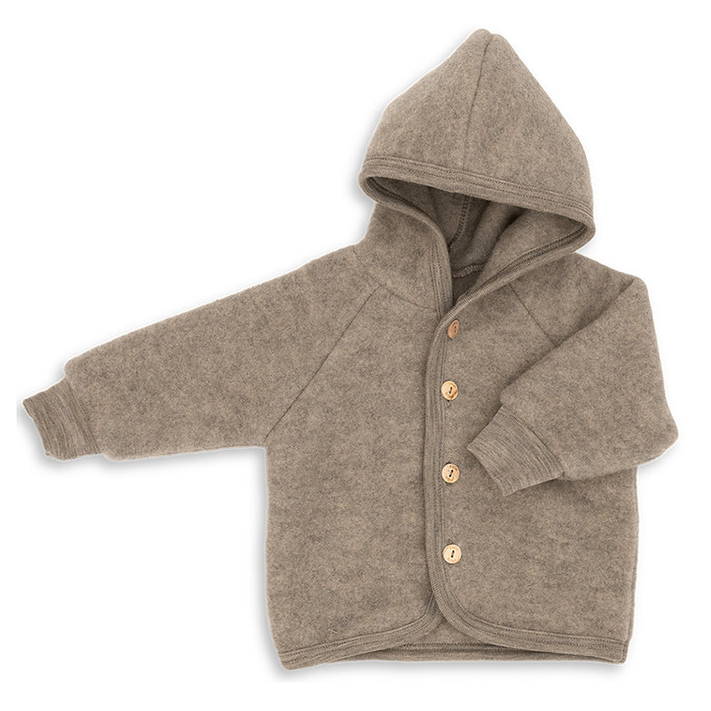 Wollfleece Kapuzenjacke Walnuss Melange