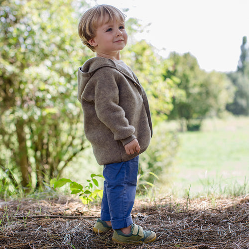 Wollfleece Kapuzenjacke Walnuss Melange