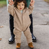 Wollfleece Overall mit Kapuze Walnuss Melange