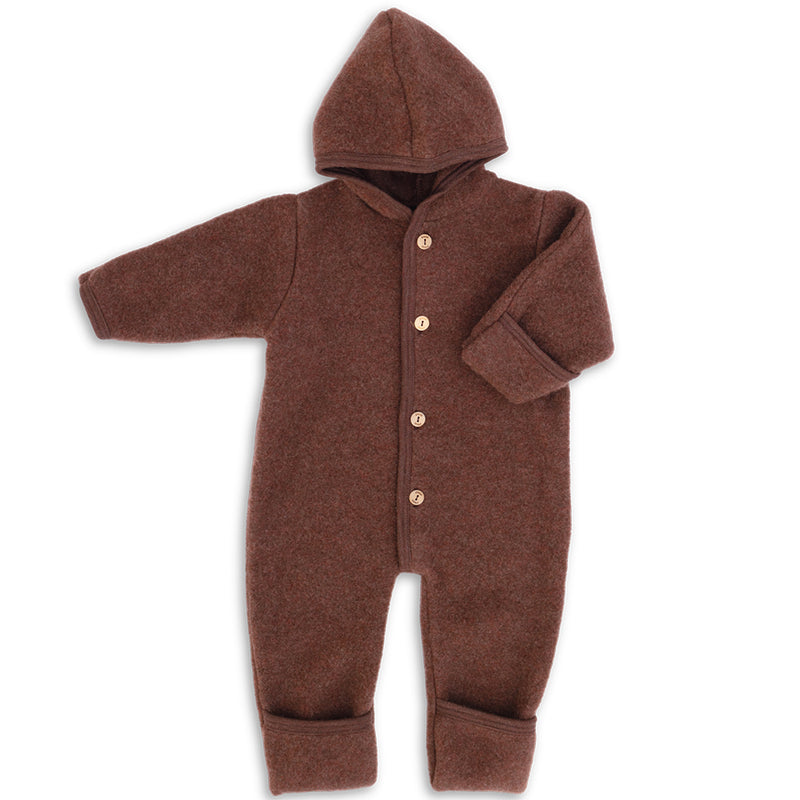 Wollfleece Overall mit Kapuze Zimt Melange