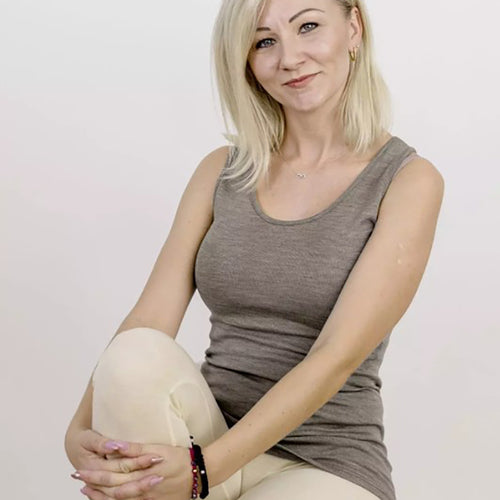 Damen Trägershirt Schurwolle/Seide Walnuss