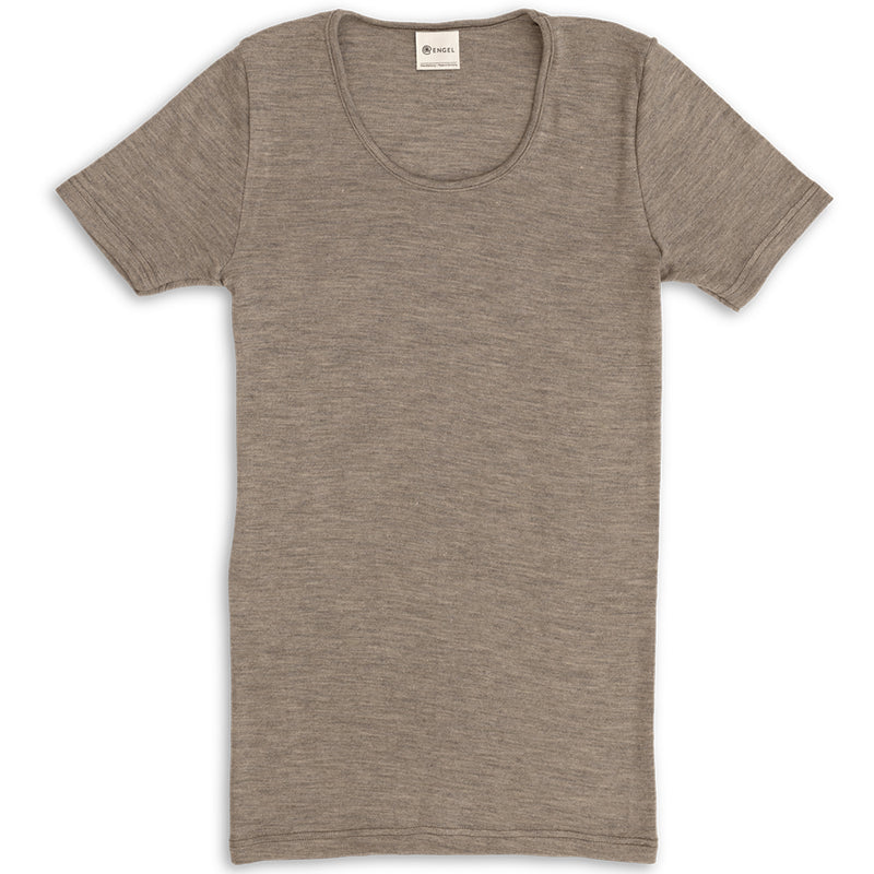 Damen T-Shirt Schurwolle/Seide Walnuss