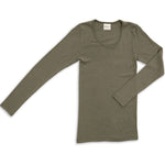 Damen Langarmshirt Schurwolle/Seide Olive