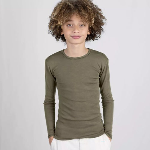 Langarmshirt Schurwolle/Seide Olive