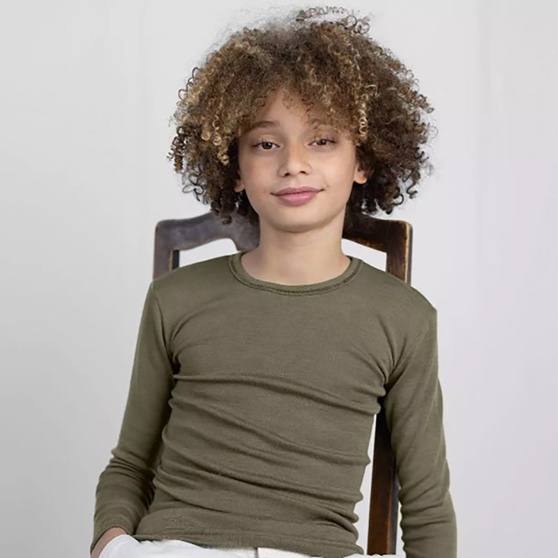Langarmshirt Schurwolle/Seide Olive