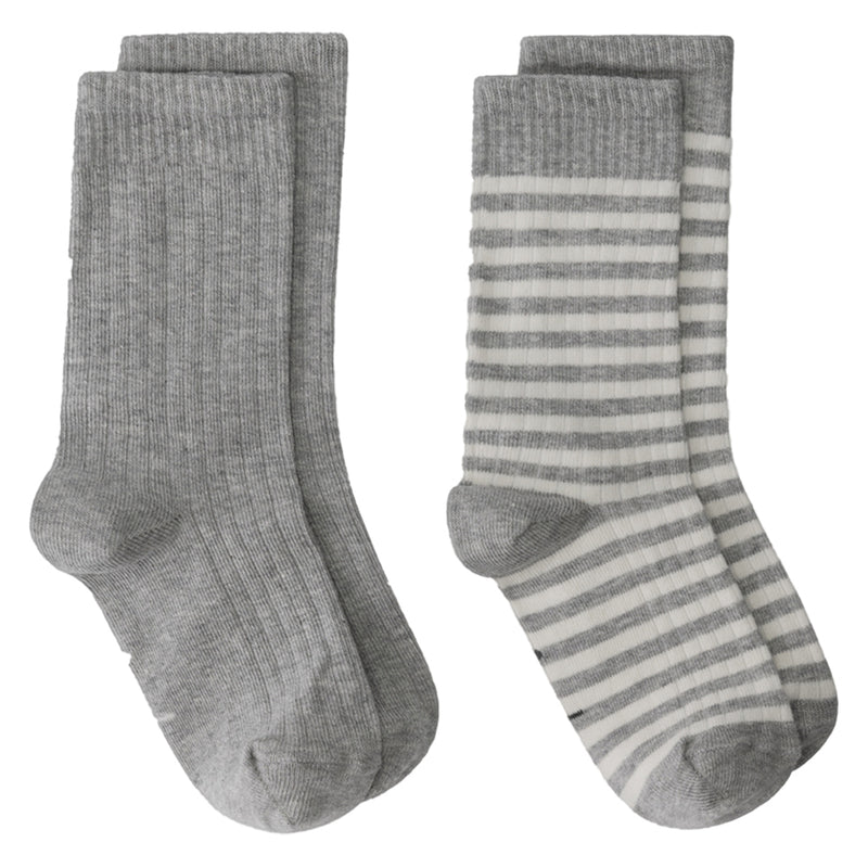 2-Pack Ribbed Socks GOTS Grey Melange Cream