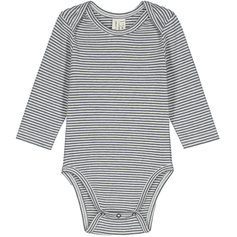 Baby L/S Onesie GOTS Blue Grey Cream