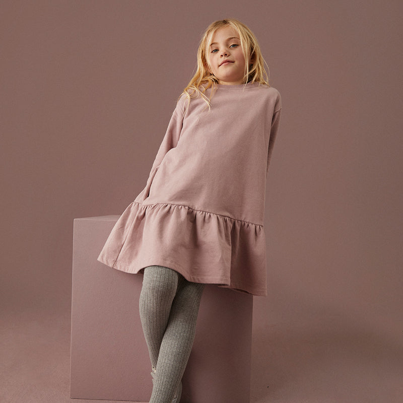 L/S Frill Dress GOTS Berry