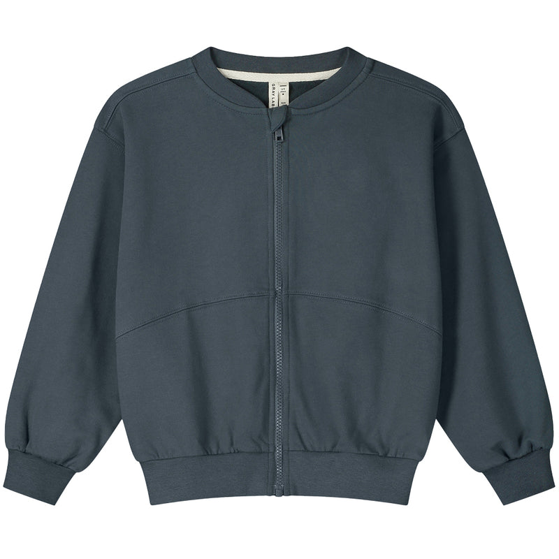 Bomber Sweatshirt w/ Zip GOTS Blue Grey