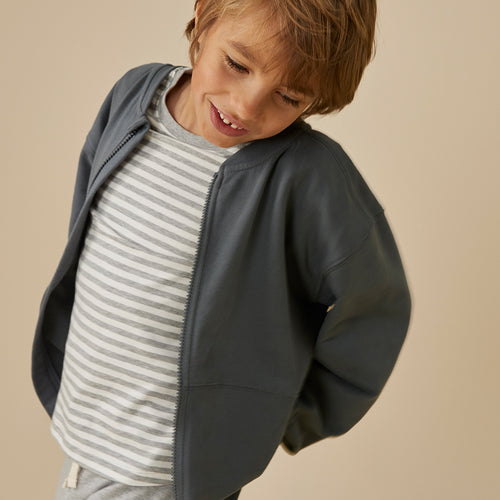 Bomber Sweatshirt w/ Zip GOTS Blue Grey