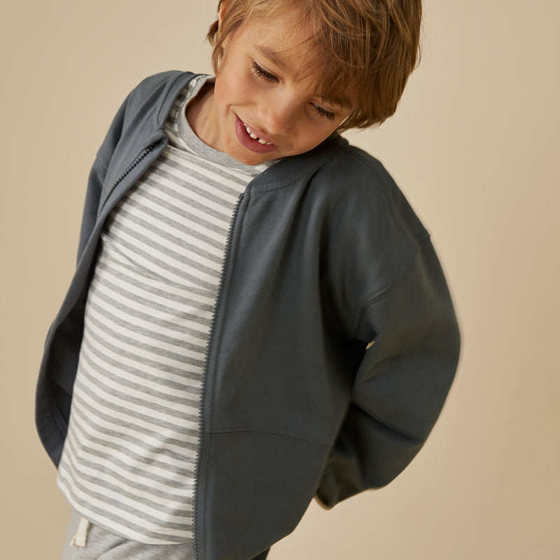 Bomber Sweatshirt w/ Zip GOTS Blue Grey