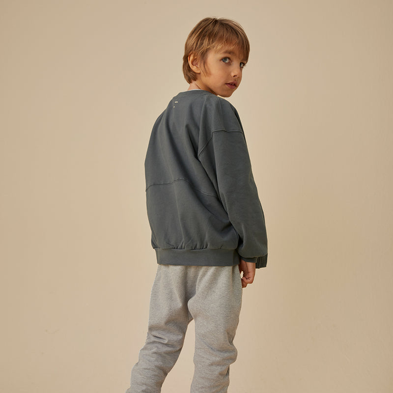 Bomber Sweatshirt w/ Zip GOTS Blue Grey