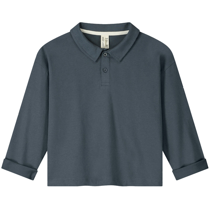 L/S Polo Shirt GOTS Blue Grey