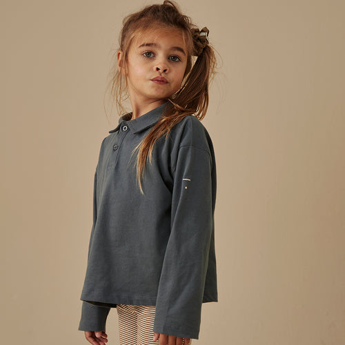 L/S Polo Shirt GOTS Blue Grey