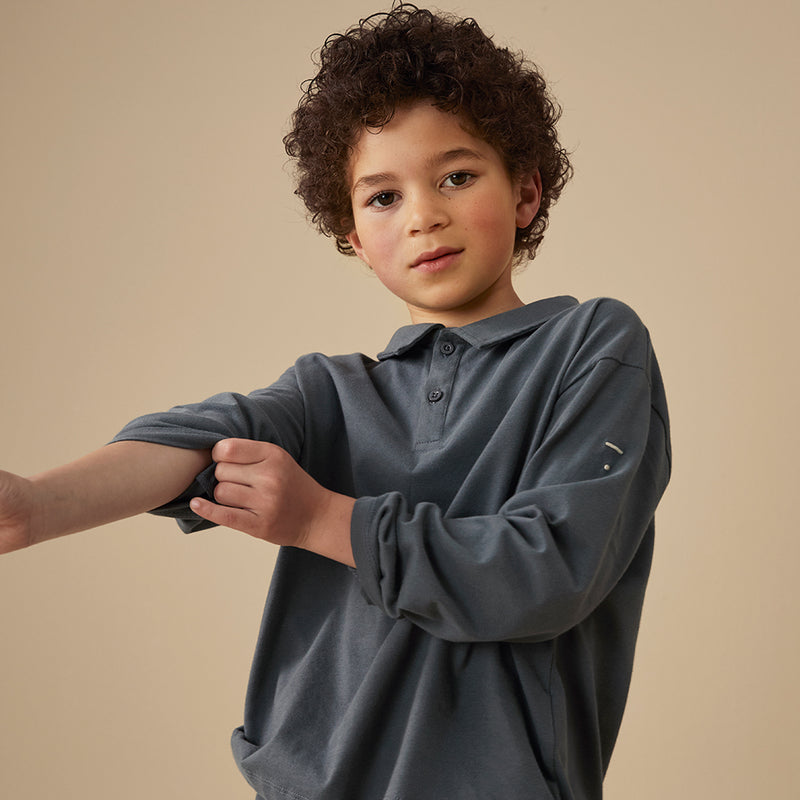 L/S Polo Shirt GOTS Blue Grey
