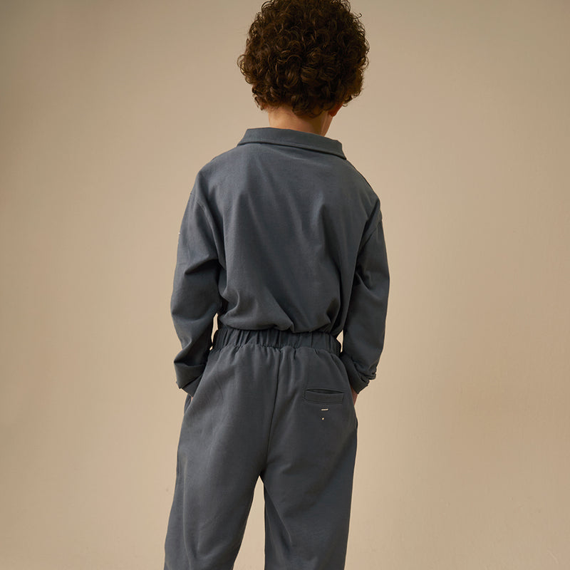 L/S Polo Shirt GOTS Blue Grey