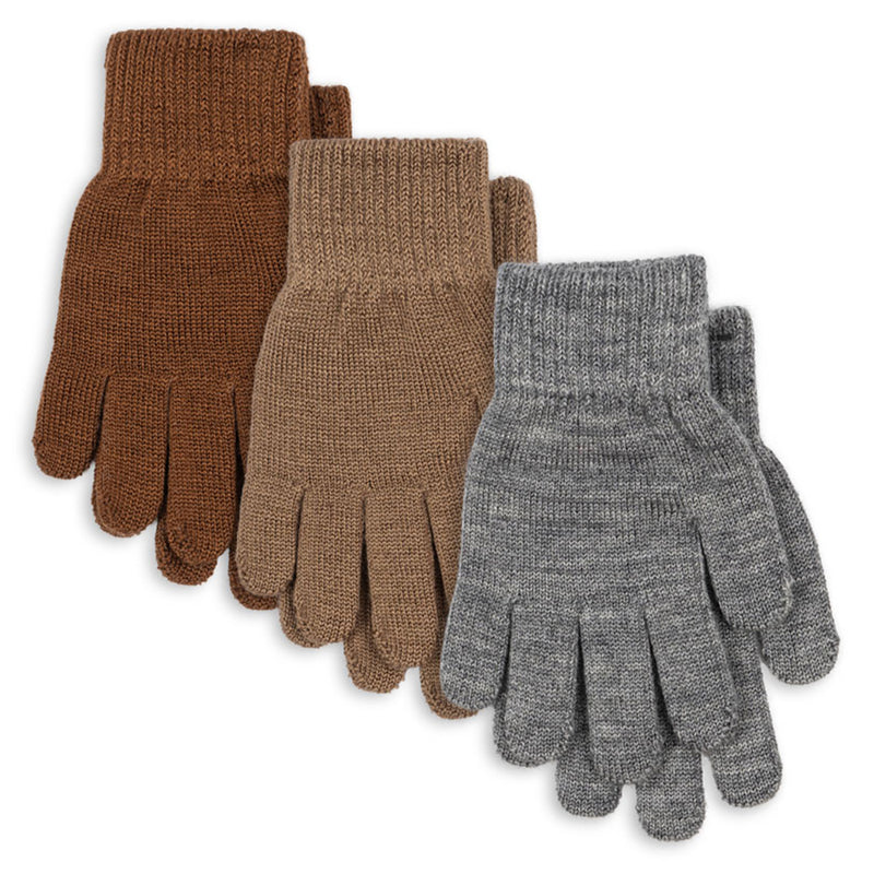 3er Pack Fingerhandschuhe Filla Grey Melange / Beige / Brown