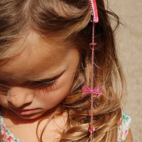 Perlen Haarschmuck / Pearly Tassel Hair Clip Pink Bow