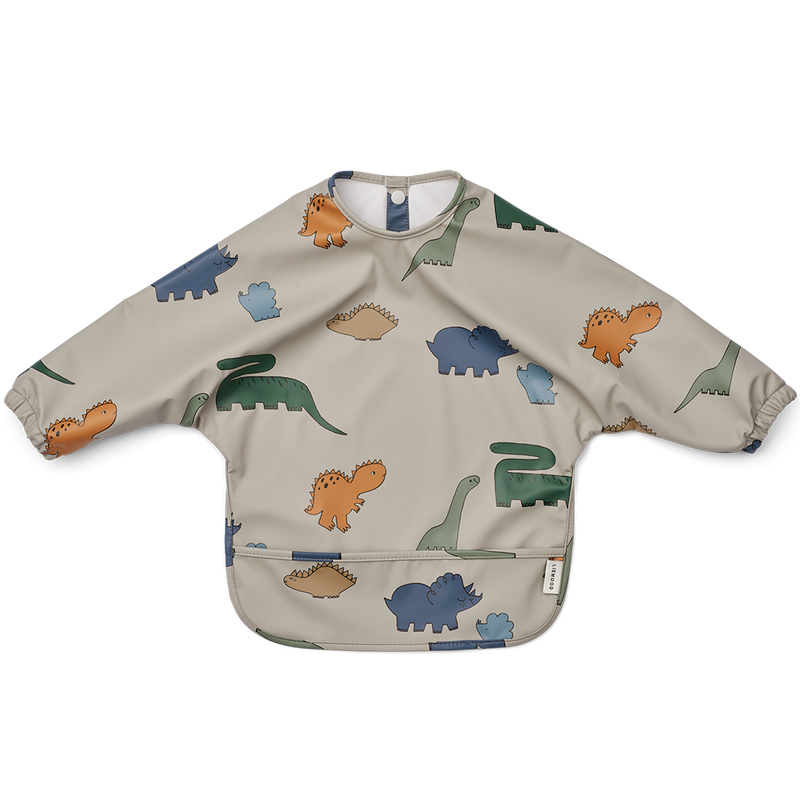 Langarm-Lätzchen Merle Printed Cape Bib Dinosaurs / Mist