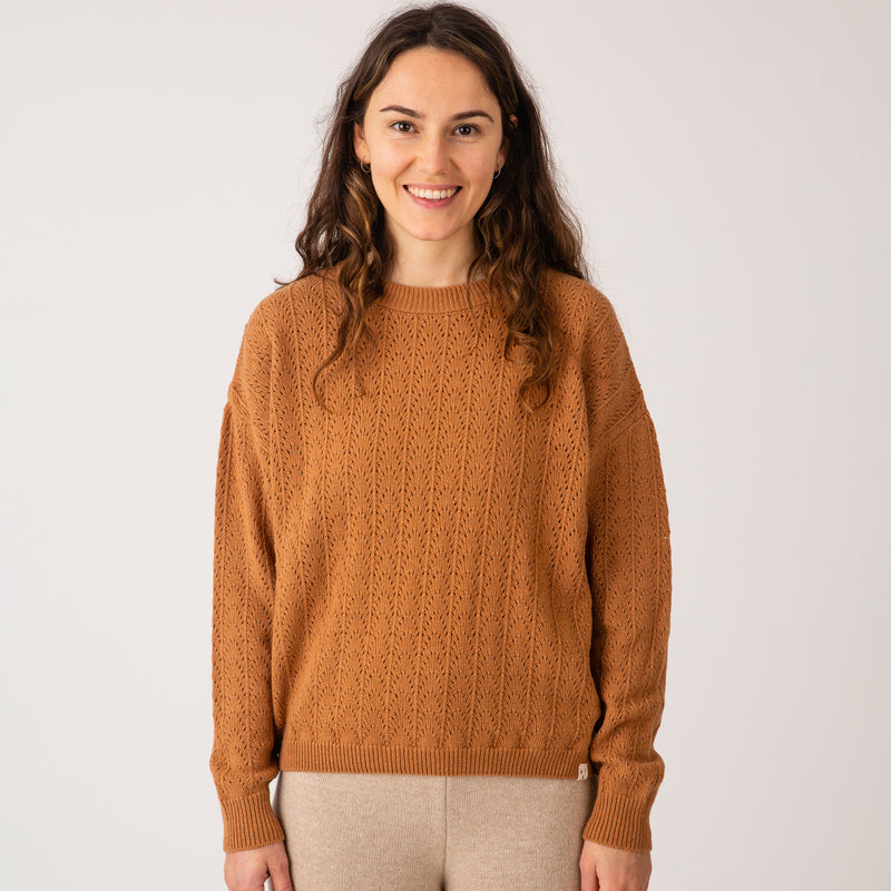 Adult Strickpullover Pointelle Sweater Ochre