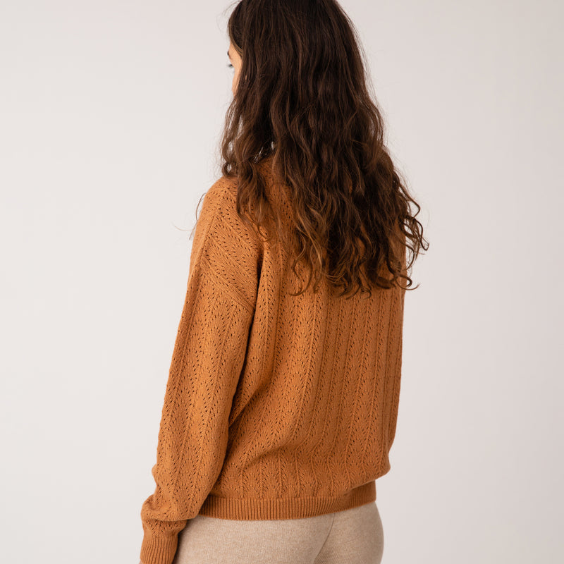 Adult Strickpullover Pointelle Sweater Ochre