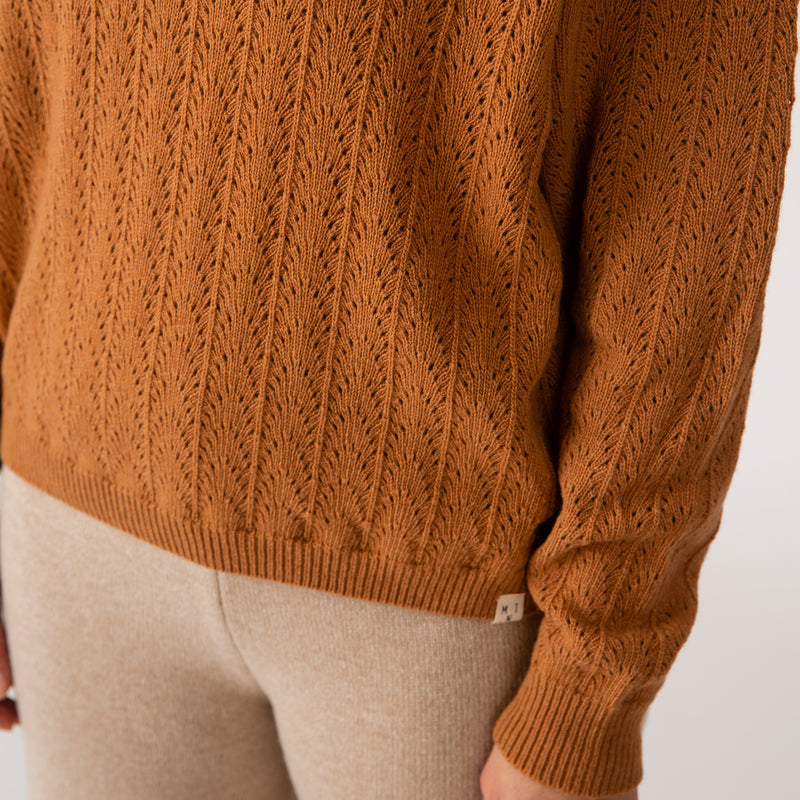 Adult Strickpullover Pointelle Sweater Ochre