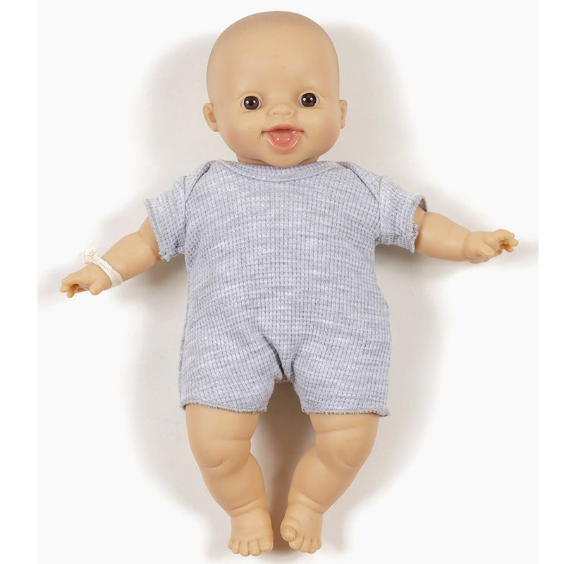 Puppenkleidung Waffel-Jumpsuit hellgrau für Babypuppe (28 cm)