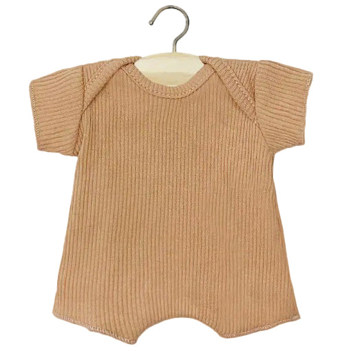 Puppenkleidung kurzer Ripp-Overall braunorange für Babypuppe (28 cm)