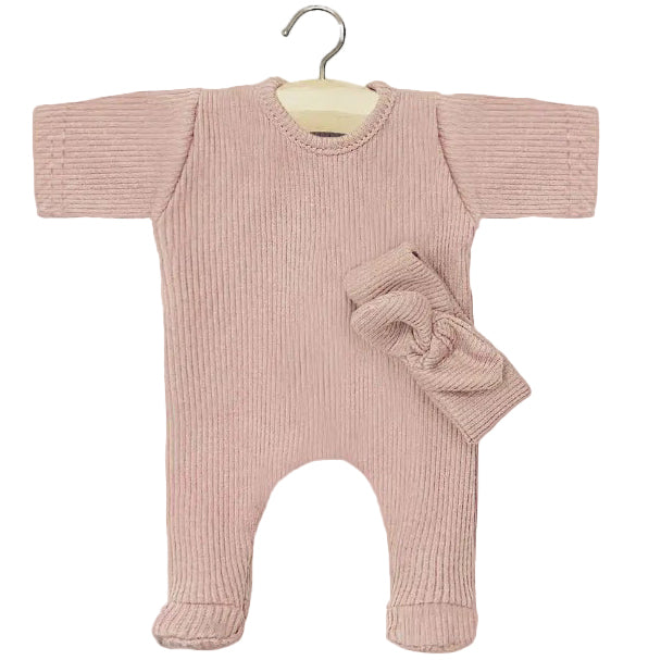 Puppenkleidung Ripp-Overall & Stirnband rosa für Babypuppe (28 cm)