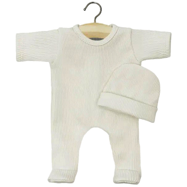 Puppenkleidung Ripp-Overall & Mütze ecru für Babypuppe (28 cm)