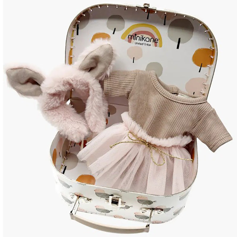 Set „Hase“ mit rosa Tutu, braunem Body & rosa Haarband im Koffer für Puppe (34 & 37 cm)
