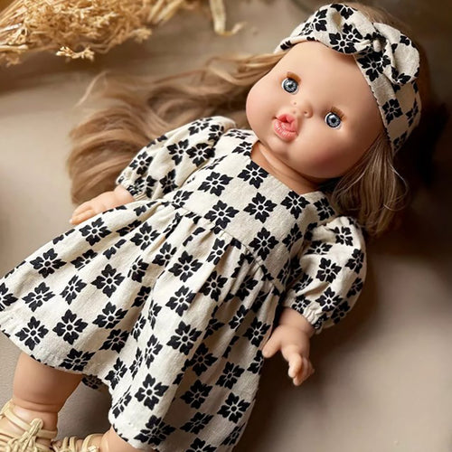 Puppenkleidung Kleid Fiona mit Stirnband schwarz-weiss für Puppe (34 & 37 cm)